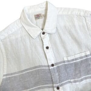 FAHERTY Laguna Linen Short Sleeve Button Up Shirt L Gray Striped Relaxed Minimal